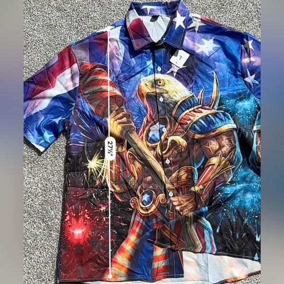 NWT Men’s Short Sleeve Button Up Patriotic, American Flag, Eagle, Large Shirt - Picture 7 of 7